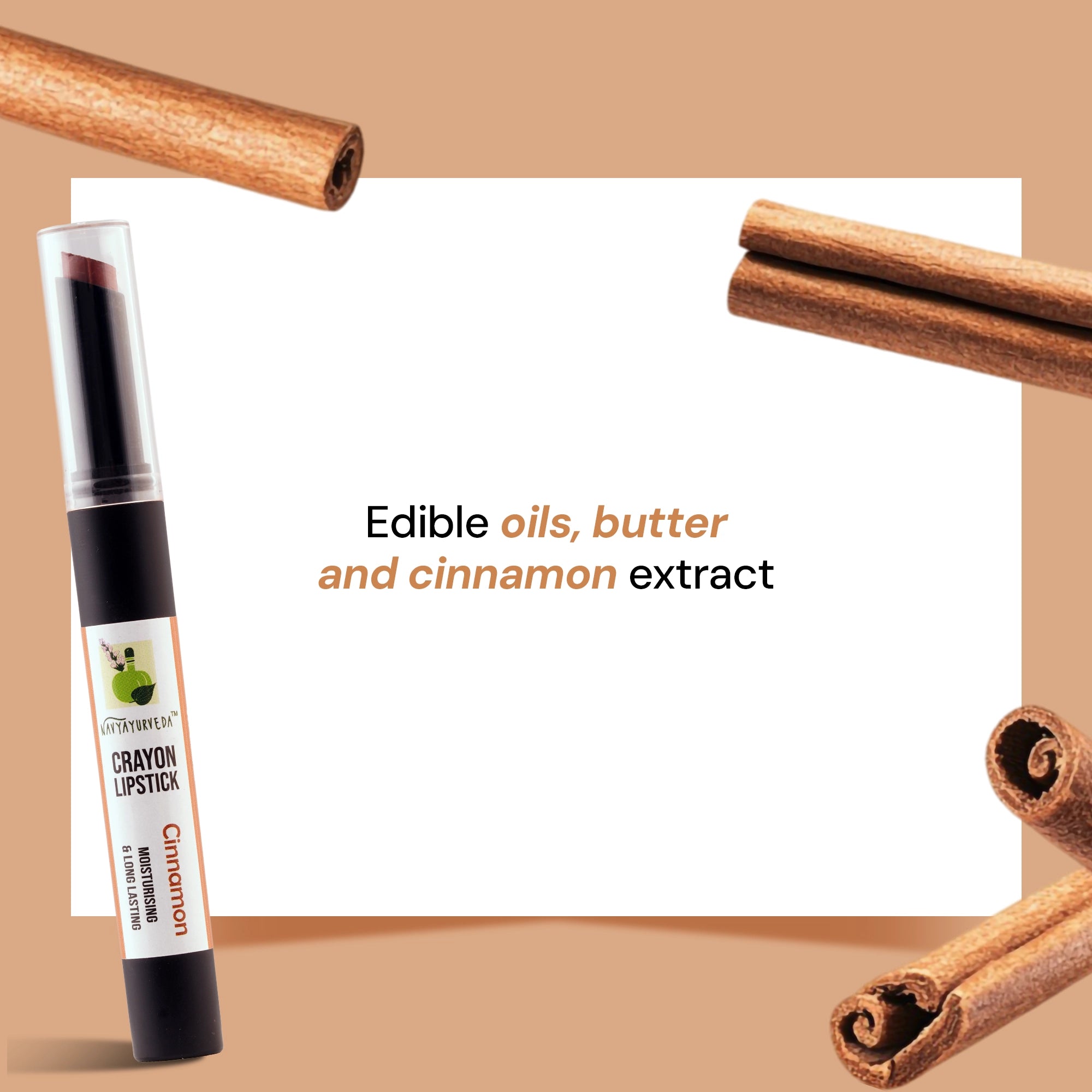 Navyayurveda's Cinnamon Moisturising & Long Lasting Crayon Lipstick